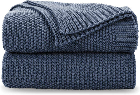 Blue Throw Blanket, Soft Cozy Cable Knit Throw, Lightweight Warm Decorative Farmhouse Christmas Blanket, 50"x60"