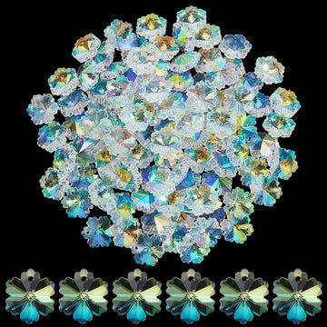 1 Box 100Pcs 14mm Crystal Snowflake Beads Suncatcher Glass Beads Clear AB Prism Crystals Winter Xmas Tree Decor