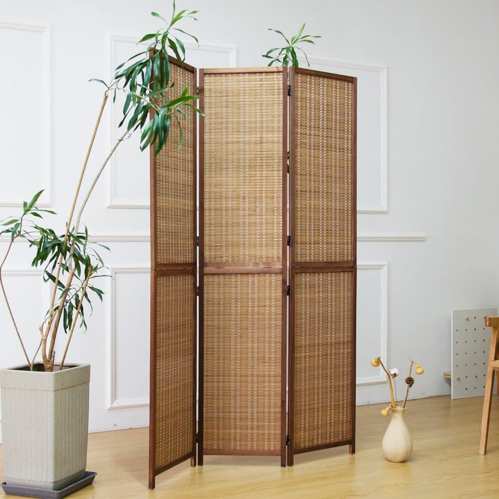 3 Panel Detachable Room Divider, 5.6 ft Tall Two in One Bamboo Privacy Screen (Converts into 2 Low Dividers), Folding