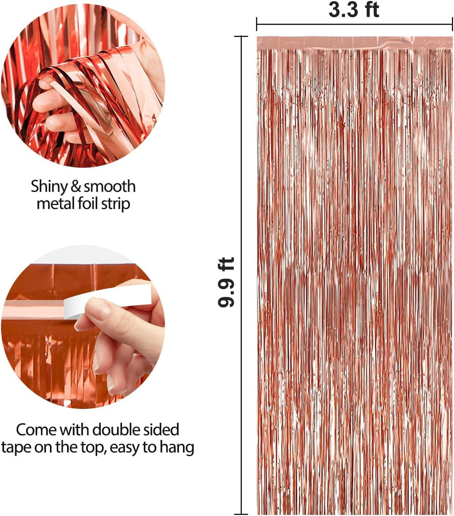 8 Pack Rose Gold Party Streamers Backdrop, 3.3 x 9.9 ft