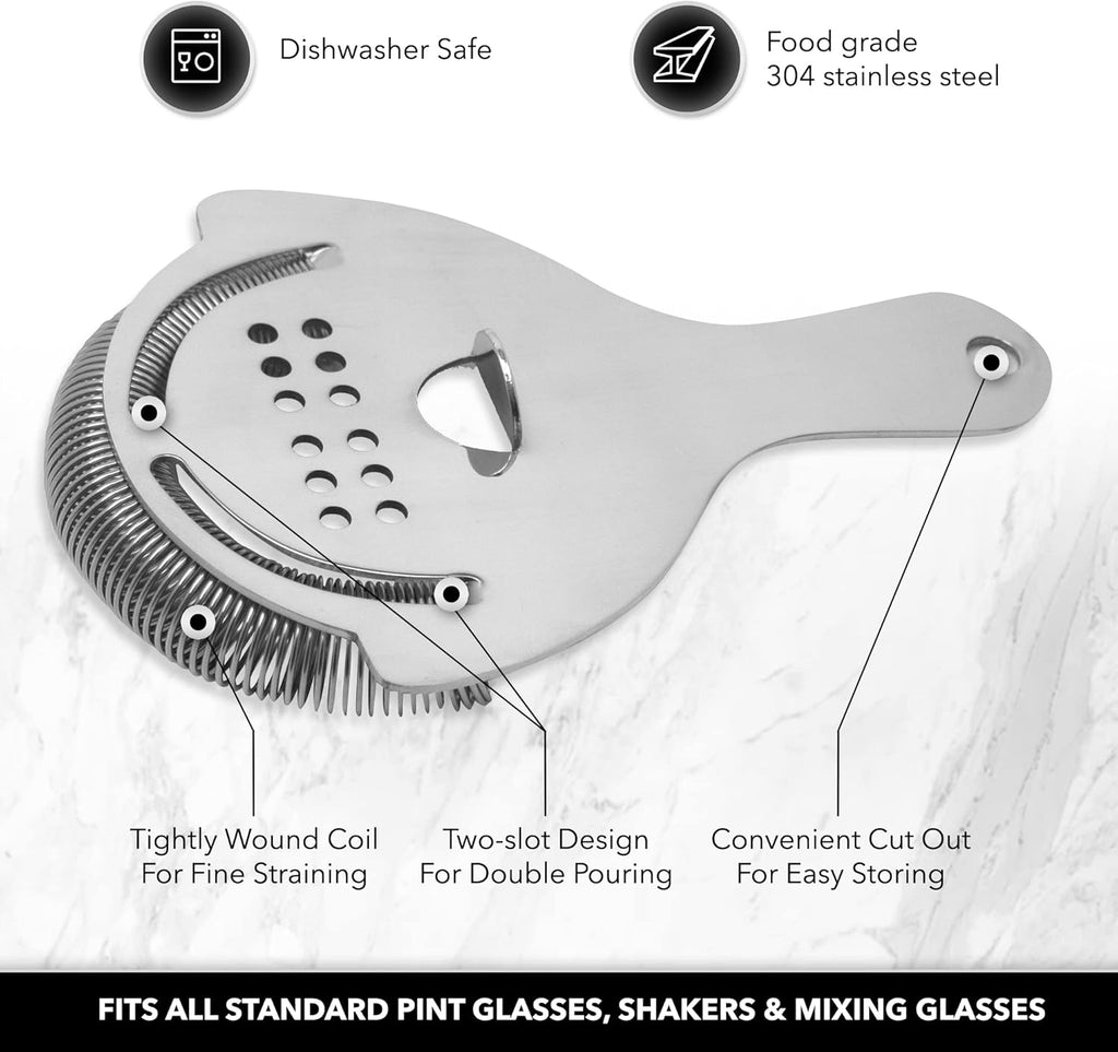 Professional Bartending Set for Shaken and Stirred Drinks: Boston Cocktail Shaker, Hawthorne Strainer, Japanese - Set of 6