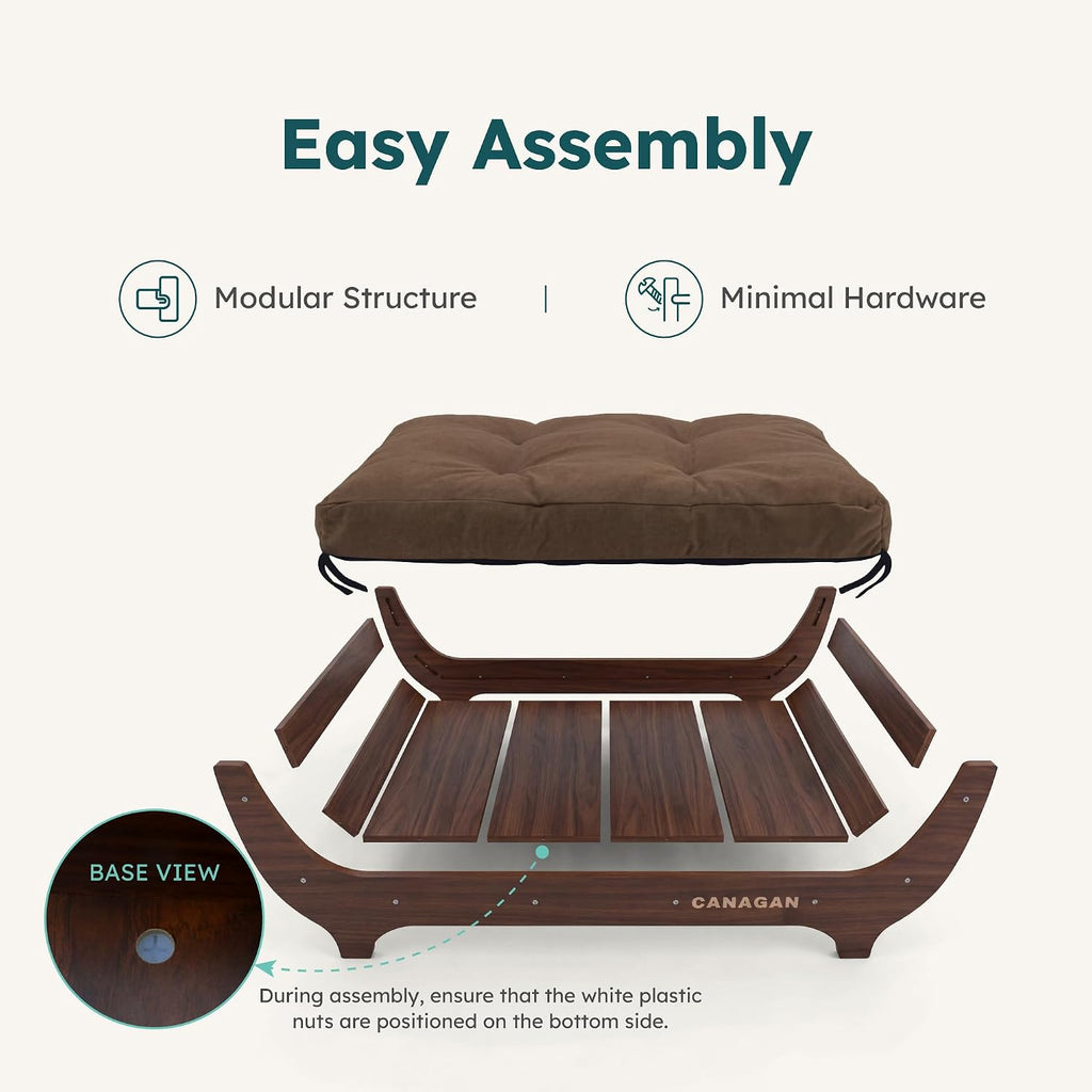 Elevated Wood Dog Bed Frame with Cushion, WalnutPattern, Large