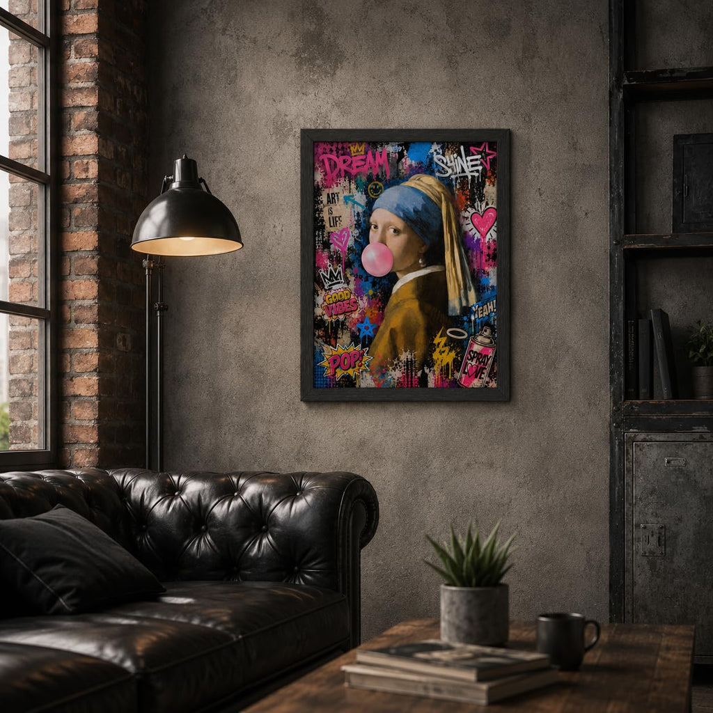 Girl with Pearl Earring Pop Art Canvas Wall Art Framed Graffiti 12x16 Inch
