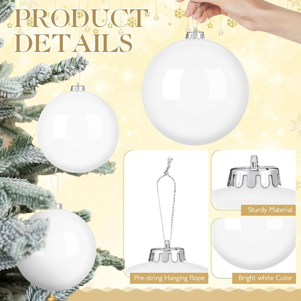 4 Pcs Large White Christmas Ball Ornament, 8" & 6" Xmas Tree Decor