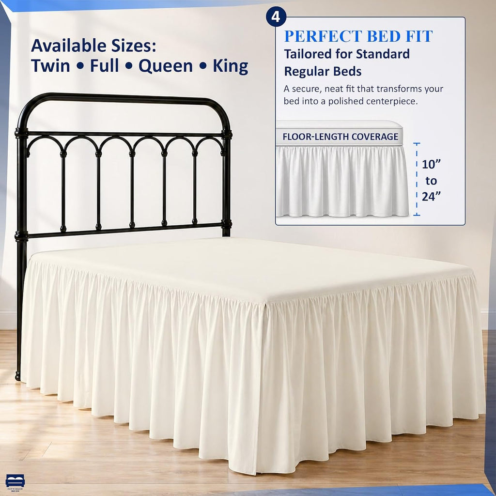 Ruffled Bed Skirt Queen 15-Inch Drop with Split Corners, Ivory | 100% Microfiber Bed Skirts - Soft and Stylish Dust