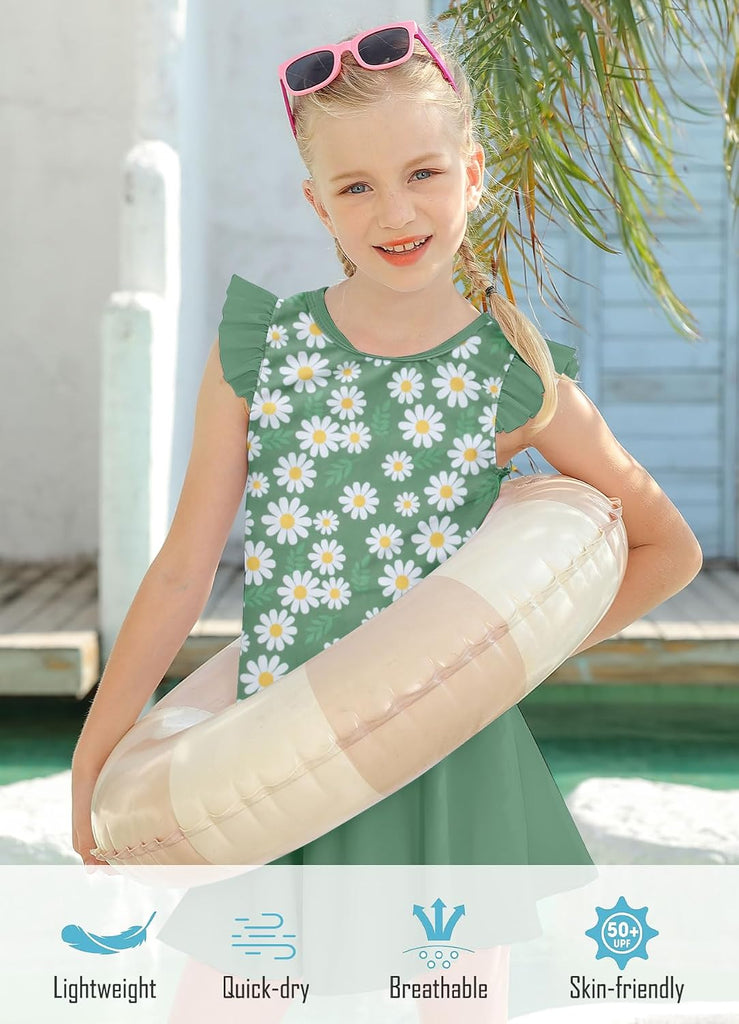 Girls Swimsuit 2 Piece Ruffle Bathing Suit UPF 50+ Tankini Swimsuit Skirt with Lining