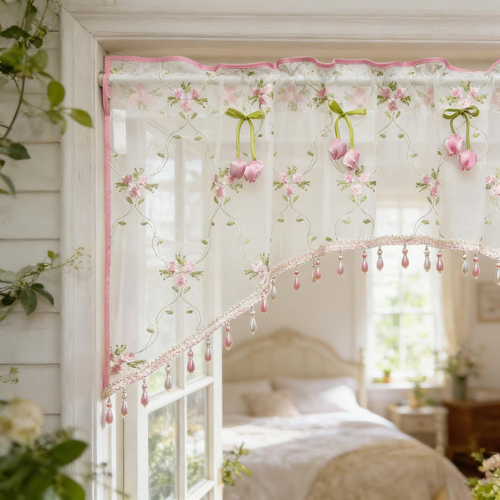 Victorian Floral Lace Sheer Swag Curtain Valance Arched Doorway Curtain
