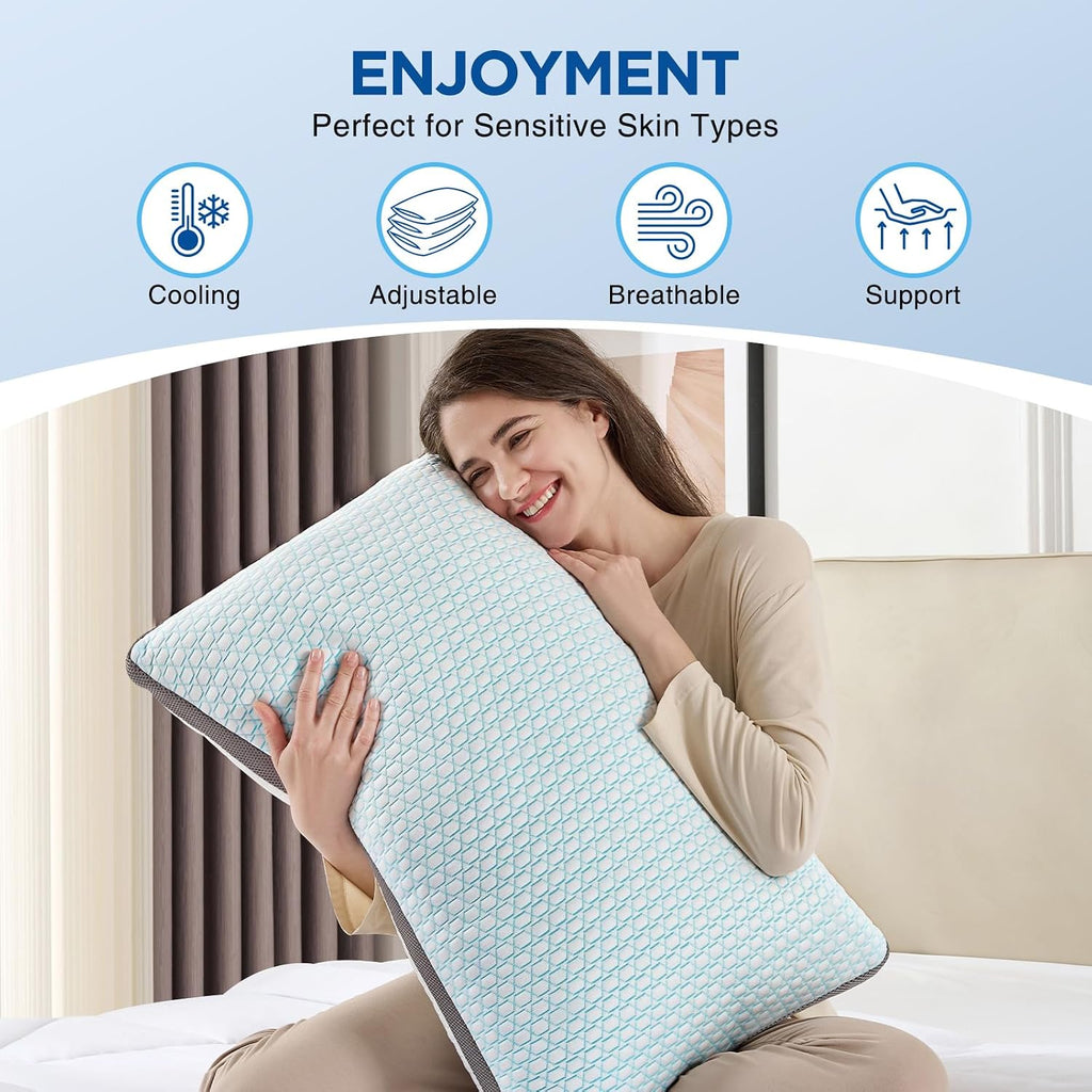 Cooling Pillows King Size Set of 2,Shredded Memory Foam Pillows | Bed Pillow for Hot Sleepers Adjustable Firm Pillow