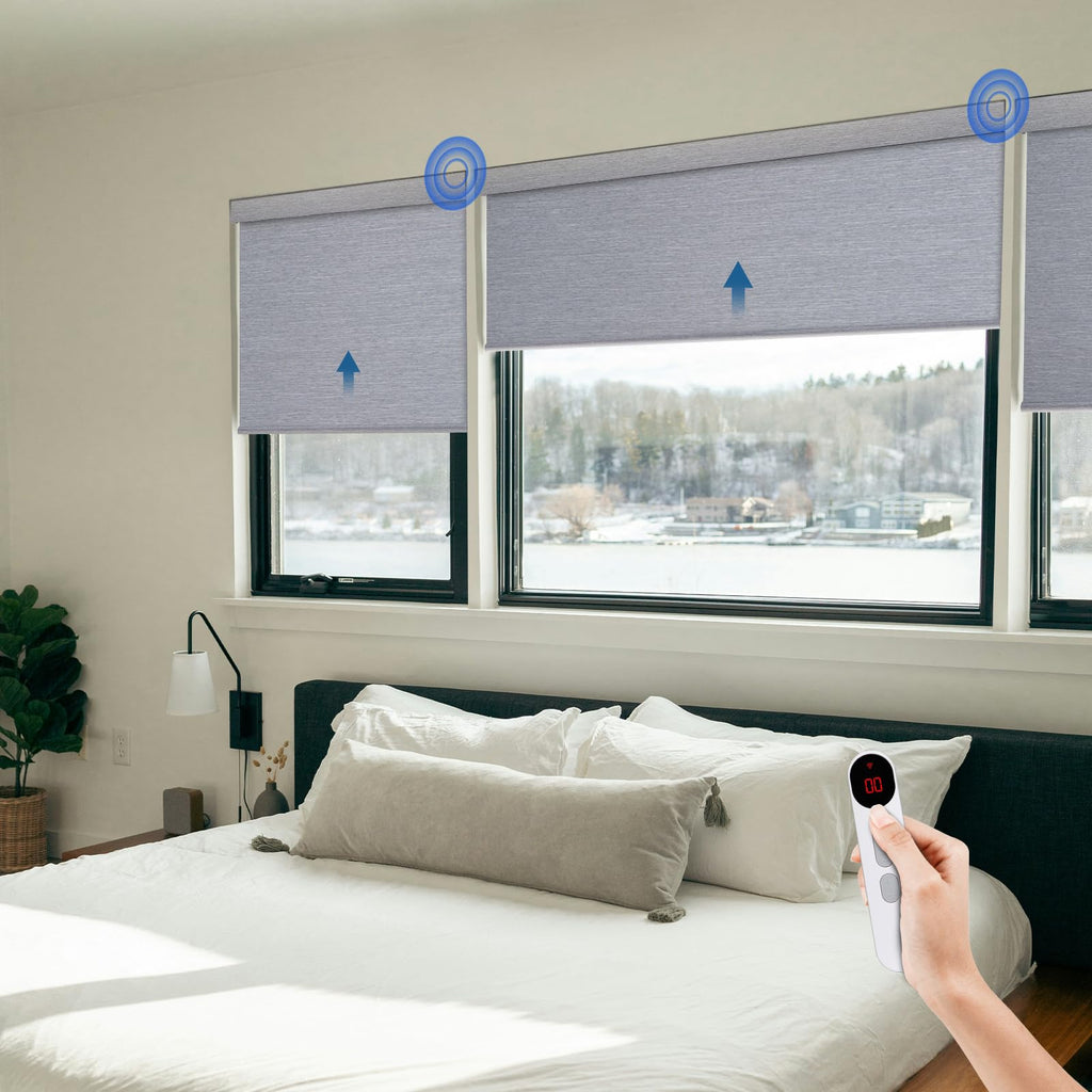 Motorized Blinds for Windows - Roller Window Shades with Remote, No-Drill Installation, Cordless Automatic Blinds