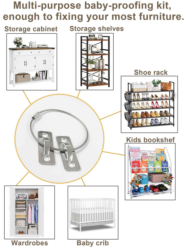 6 Sets Anti Tip Furniture Anchors for Baby Proofing, Earthquake Straps, Furniture Secure to wall Anchors, Childproof