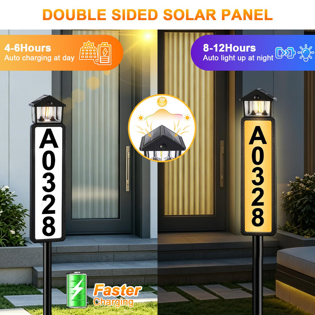 Solar Address Sign, House Numbers for Outside with Dual Solar Panels