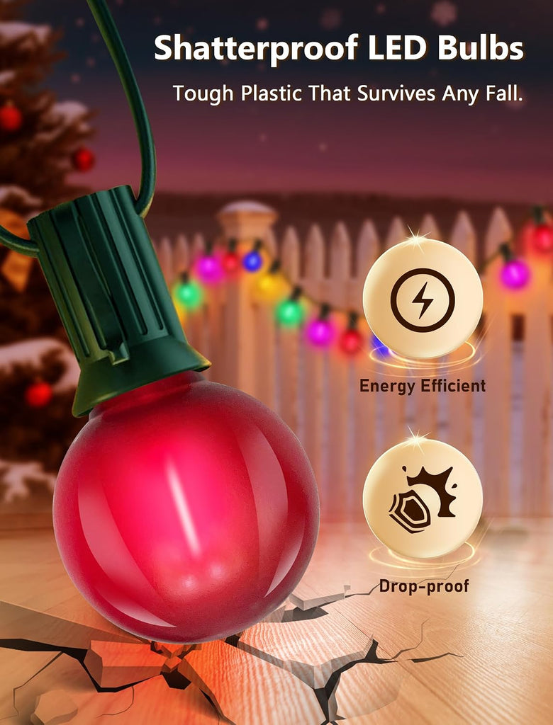 50Ft LED Multicolor Christmas Lights Outdoor, Shatterproof Frosted Globe String Lights with 27 Ceramic Bulbs(2
