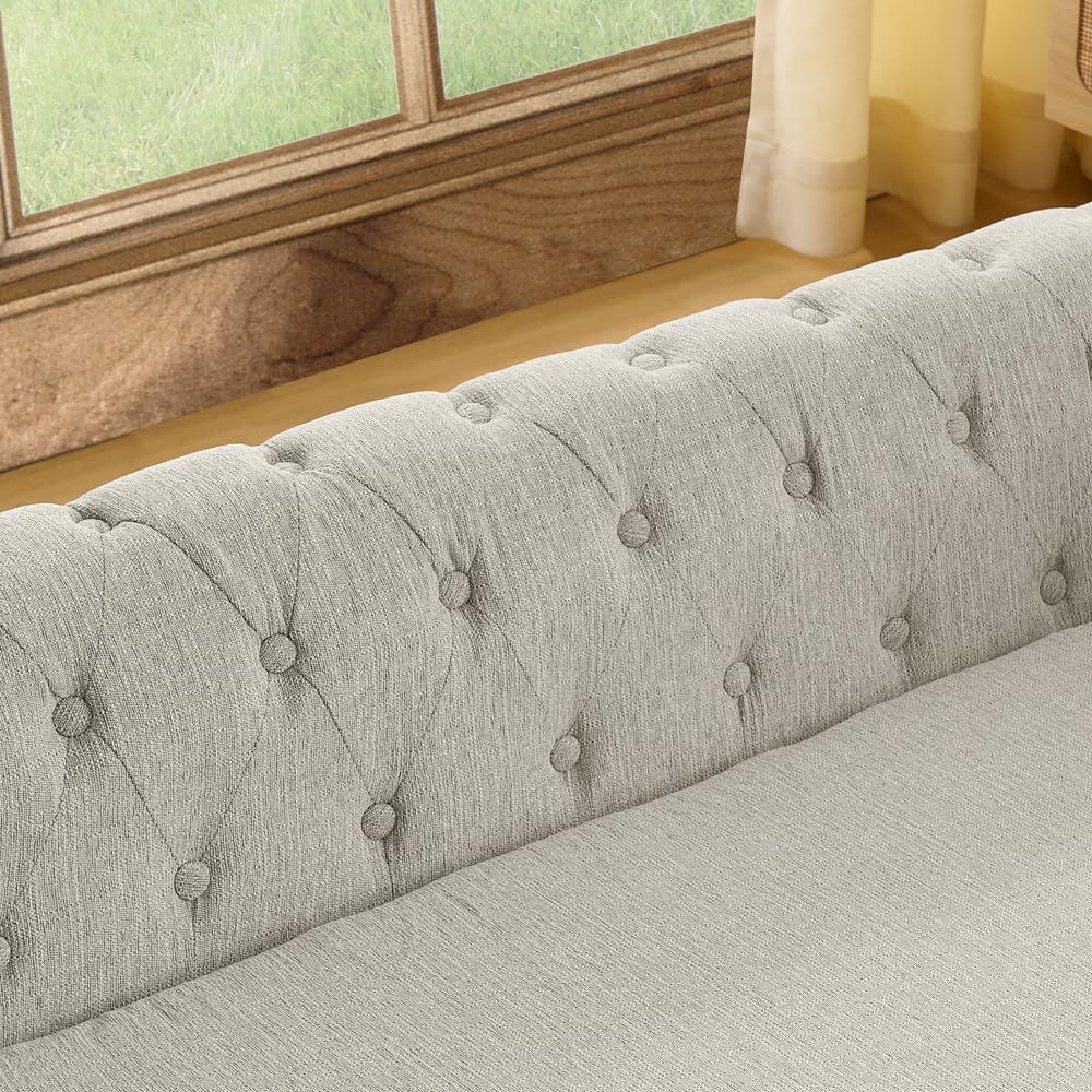 Elegant Elevated Dog Sofa Bed - Oversized Linen Fabric Pet Couch with Thick Padding, Durable Stitching & Modern