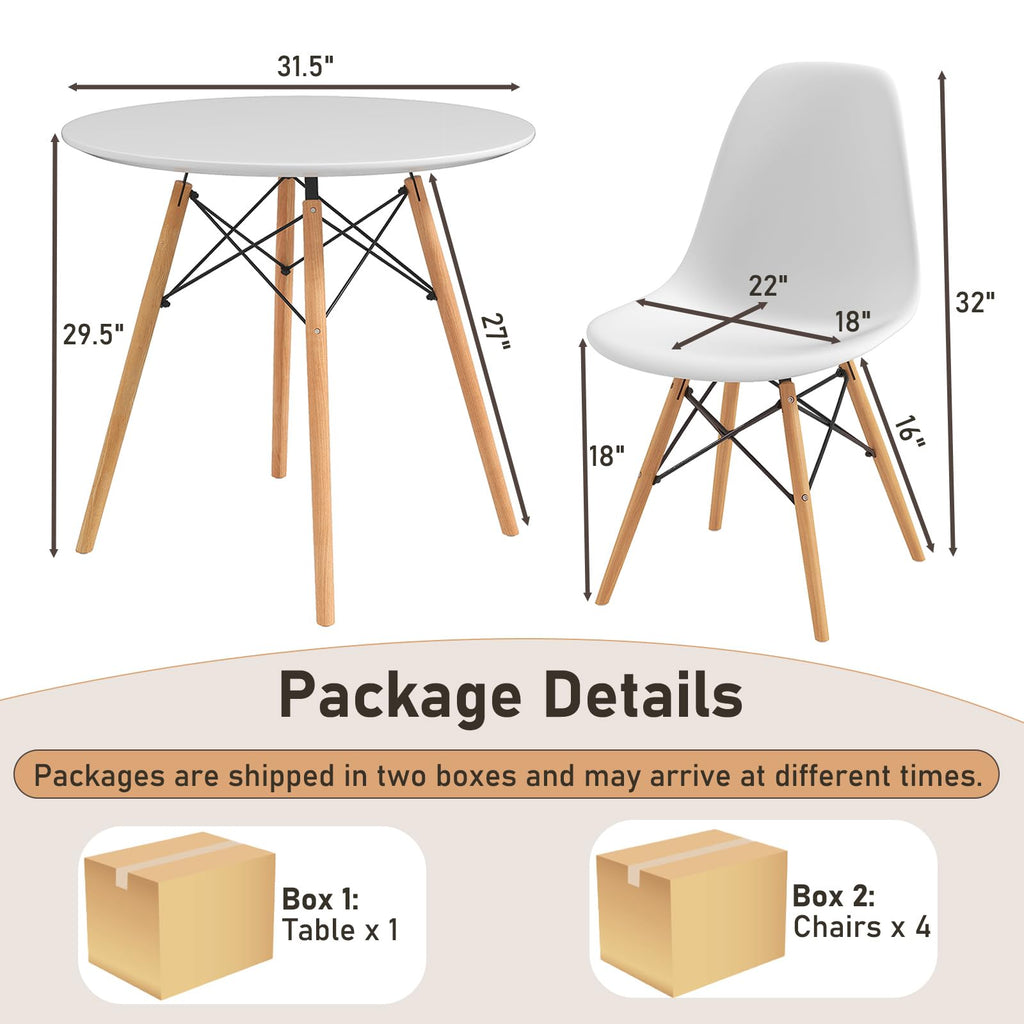 Round Dining Table Set for 4, Modern Circle Kitchen Table & 4 Chairs with Ergonomic Seats and Solid Wood Legs