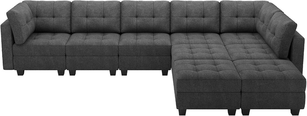 Modular Sectional Sofa with Storage L Shaped Couch with Chaise Sectional Sofa with Ottoman, 9 Seats, Dark Grey