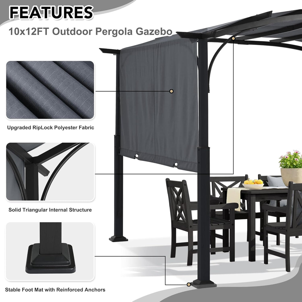 10x12ft Outdoor Retractable Pergola with Sun Shade Canopy Patio Metal Garden Pergola,Dark Grey