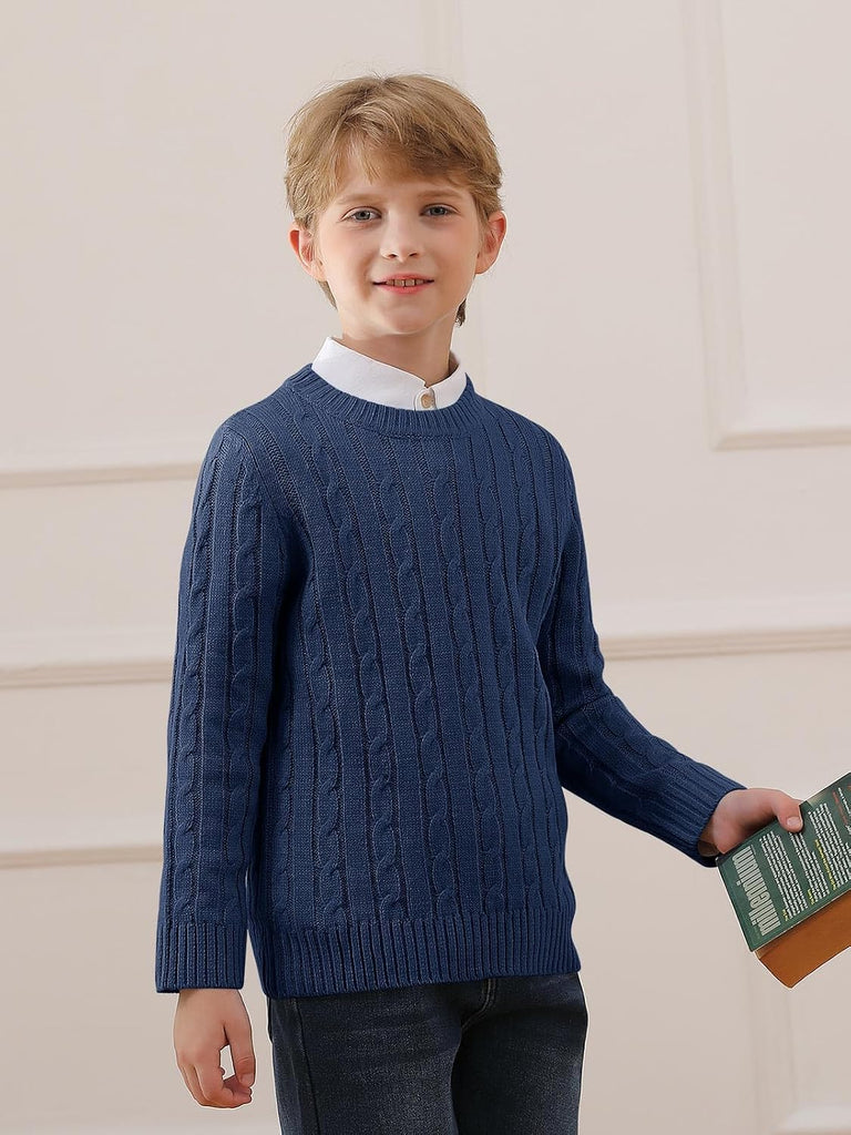 Boys Cable Knit Sweaters Kids Chunky Pullover Tops
