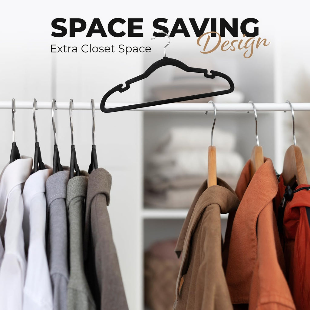 100 Pack Velvet Hanger for Shirt Pants Dresses Skirts Suits Jackets - Slim Space Saving Design - Standard Coat Hanger