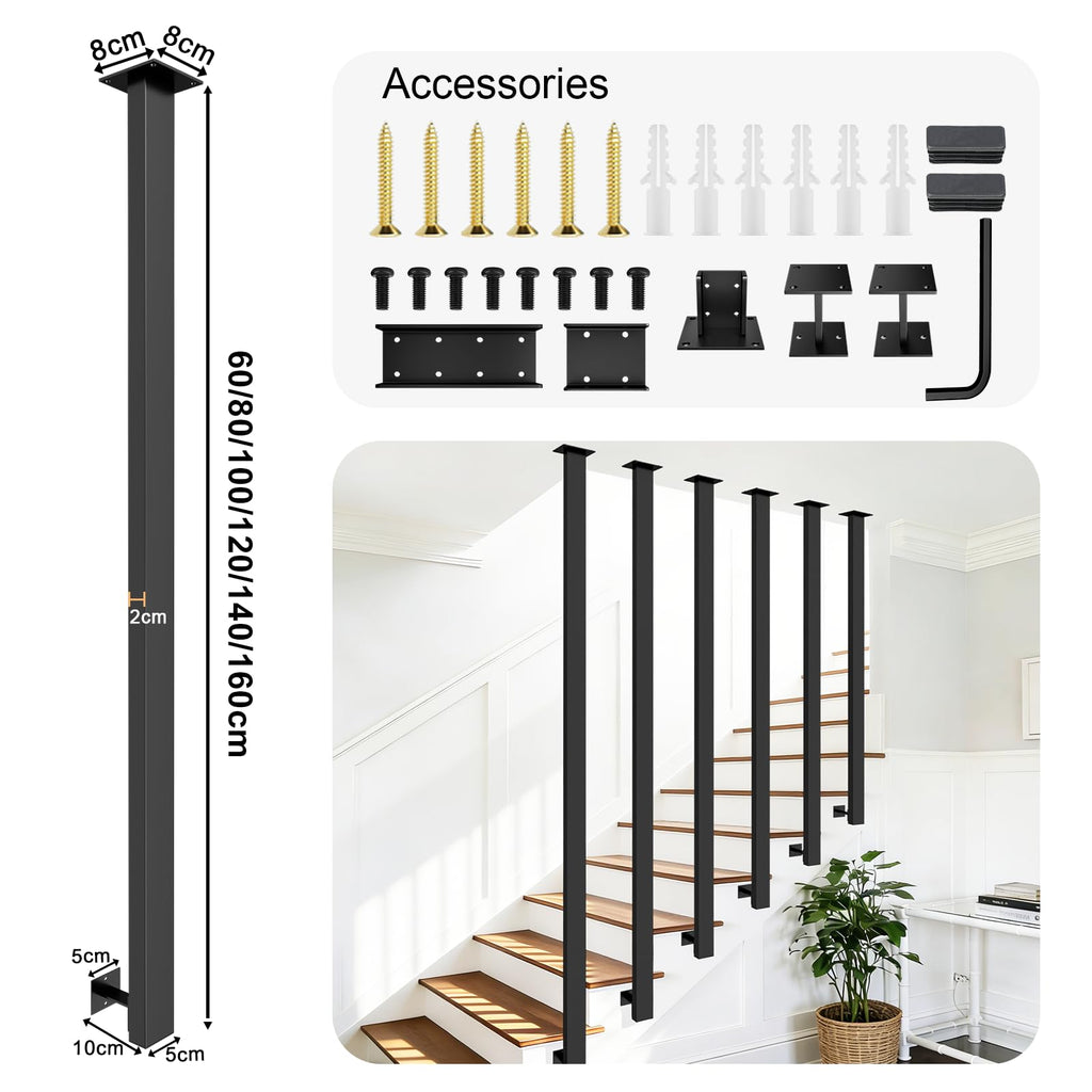 Black Modern Stair Railing, L Form Hand Rails for Indoor Stairs, 1.97-19.69 ft Spliceable Stair Railing Indoor