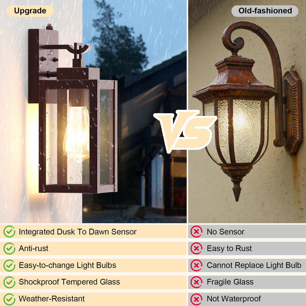2-Pack Dusk to Dawn Porch Light Farmhouse Brown Outdoor Lights