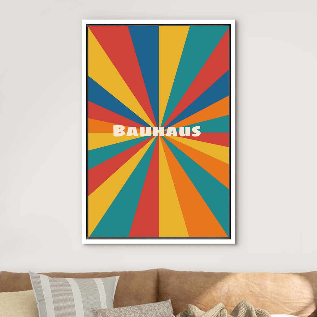 Framed Canvas Print Wall Art Rainbow Geometric Bauhaus Landscape Abstract Shapes Illustration Modern Art Bohemian