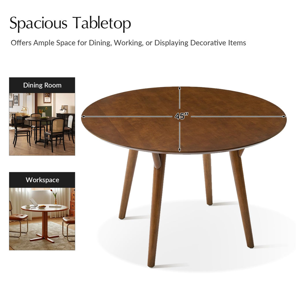 Round Dining Table for 4, 45" Solid Wood Kitchen Table, Small Dinner Coffee Writing Table Dining Room, Save Space