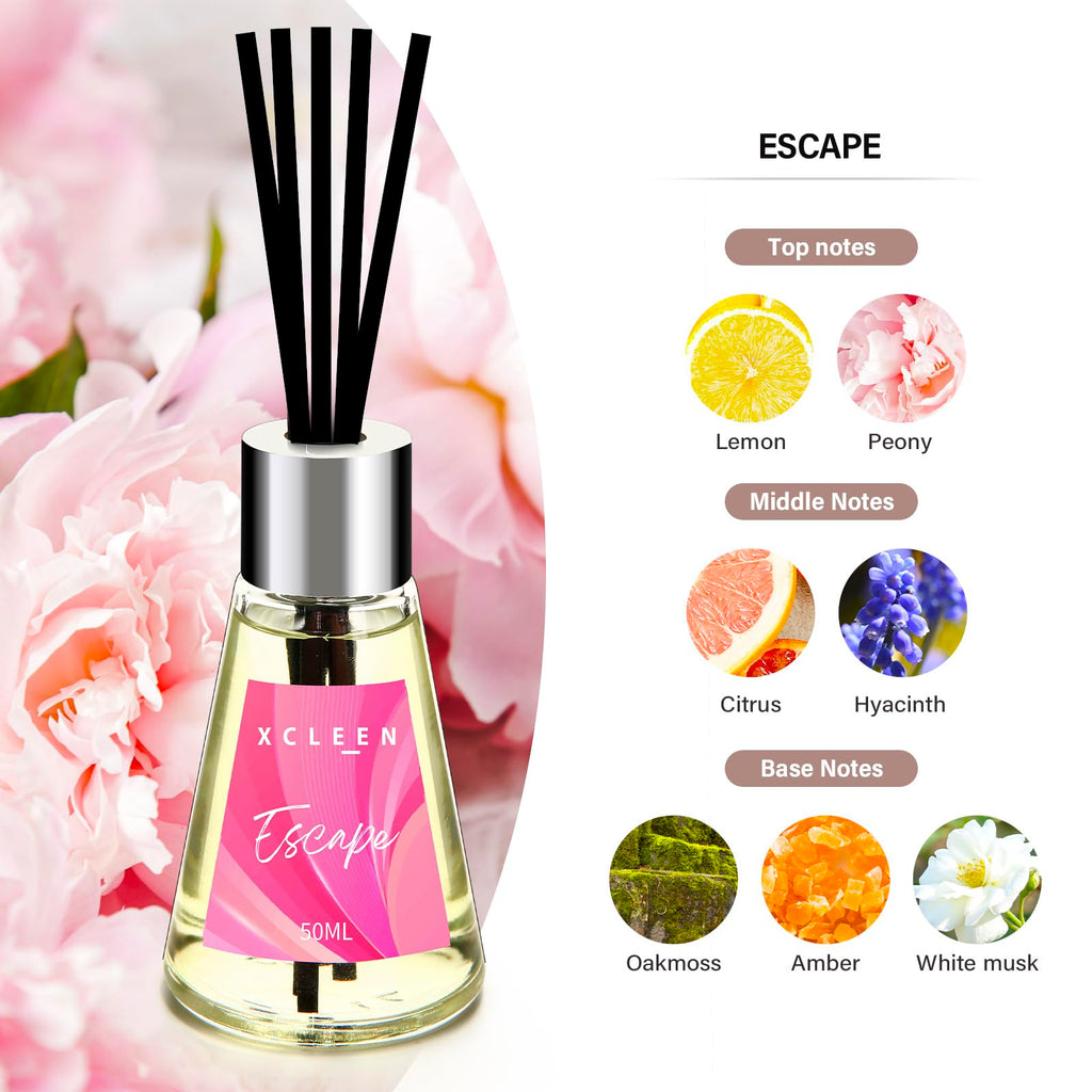 Reed Diffuser of 3 Pack, Escape/Citrus/Sandalwood, Scented Diffuser with 15 Fiber Sticks, Home Fragrance Oil