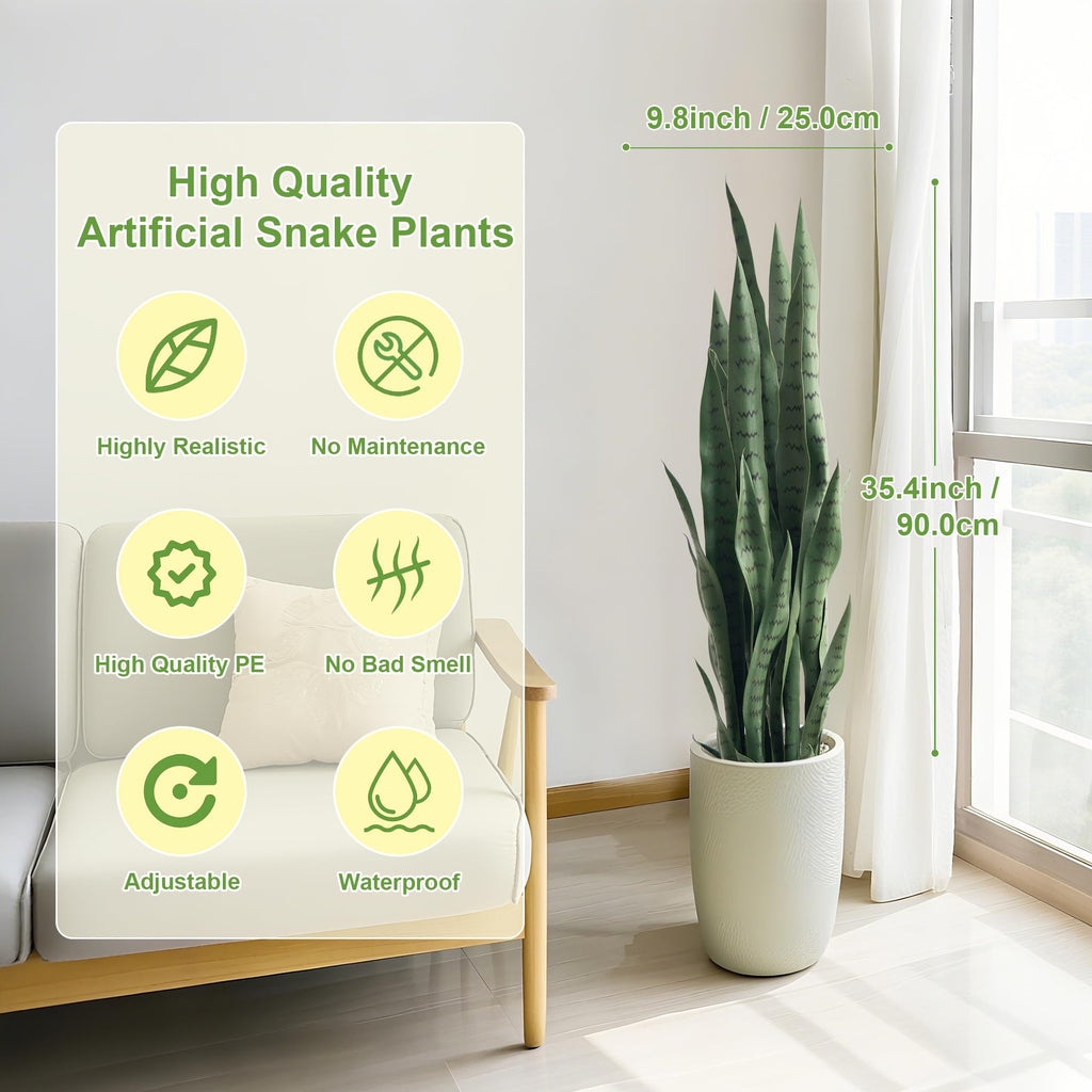 Fake Snake Plant 3ft Tall Faux Sansevieria with 24 Realistic Leaves UV Resistant Potted 2 Pack Fake Mother in Law's