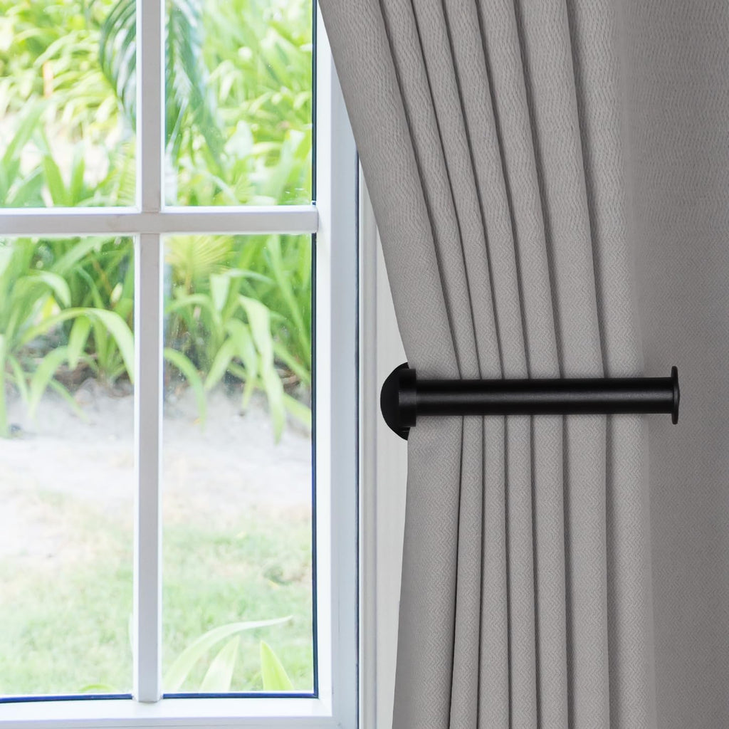 Adhesive Curtain Holdbacks No Drill Curtain Tiebacks, Black - 2 Pack