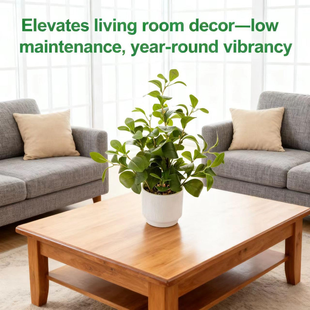 16'' Artificial Ficus Plant in White Textured Ceramic Pot Realistic Faux Greenery with Lifelike Leaves Fake Plants