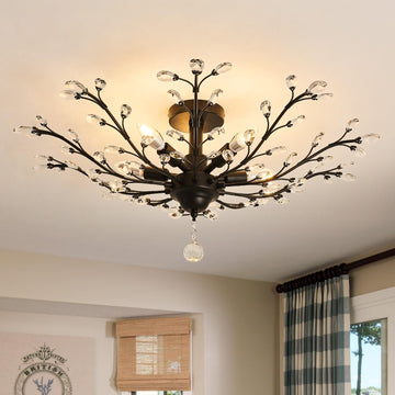 5 - Light Vintage Small Crystal Chandelier Modern Semi Flush Mount Ceiling Light Fixture Chandelier Lighting Bedroom