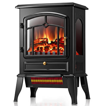 Fireplace Heater Stove with 3D Flame, 1000/1500W & Flame-Only Mode