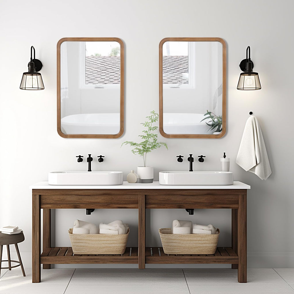 Wood Bathroom Mirror for Wall 20x30 Inch Wooden Frame Rectangle Mirror for Farmhouse Bathroom Vanity Wall Mounted