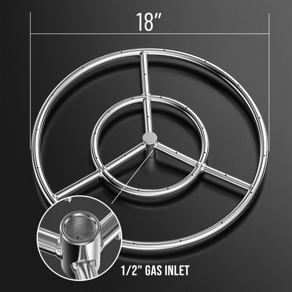 18-Inch Round Fire Pit Burner Ring, 304 Stainless Steel