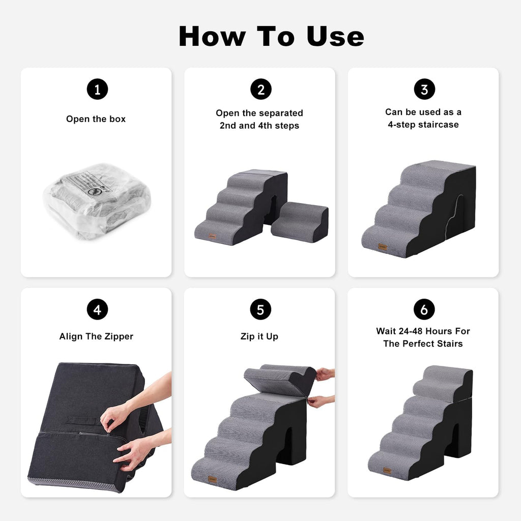 Dog Ramp for High Beds with Tunnel, 29" H 6 Steps for Large Dog
