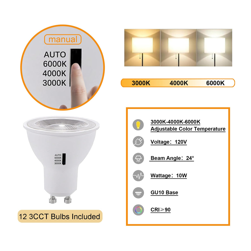 Plug in Track Lighting Kit with GU10 3CCT H‐Type Black 12 Heads