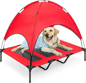 Elevated Dog Bed with Removable Canopy w/Convenient Carrying Bag Indoor Shade 1680D Portable Raised Oxford Fabric