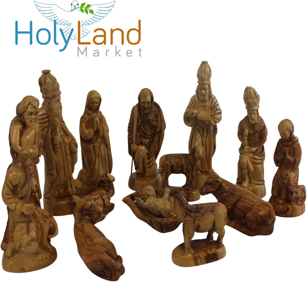 Land Market Olive Wood Crown Nativity Set - Extra Large
