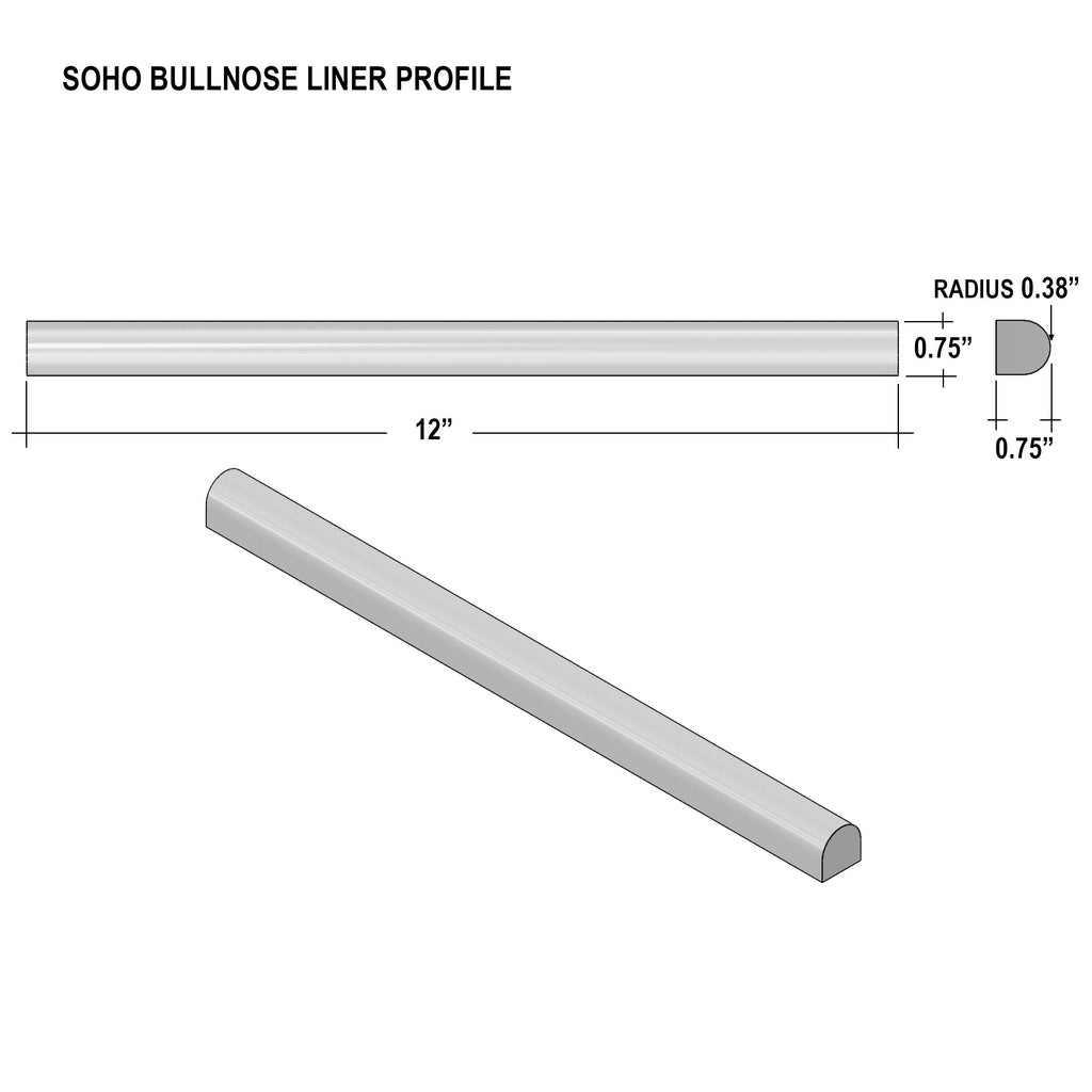 Bright White Soho Bullnose 3/4 X 12 inch Liner Trim 12 Pieces | Molding Tile Bathroom Ceramic Tile Finishing (12