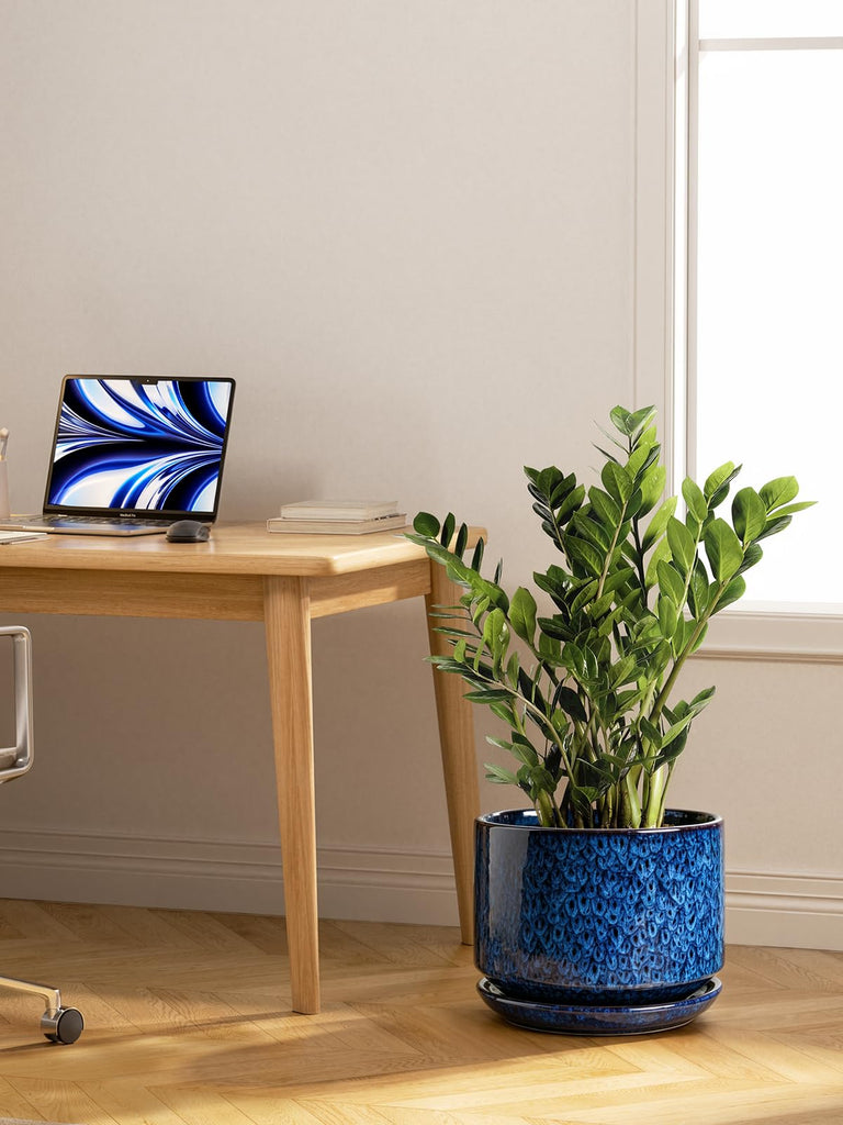 10 + 12 Inch Ceramic Plant Pots, Set of 2, Obsidian Blue