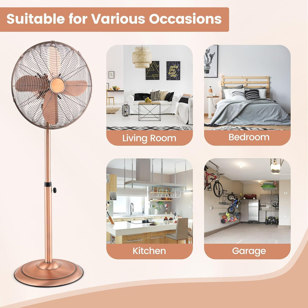 Pedestal Fan, 16'' Oscillating Fan with 3 Speed, Wide Spead, Adjustable Height & Angle, Low Noise Floor Fan w/ 75°