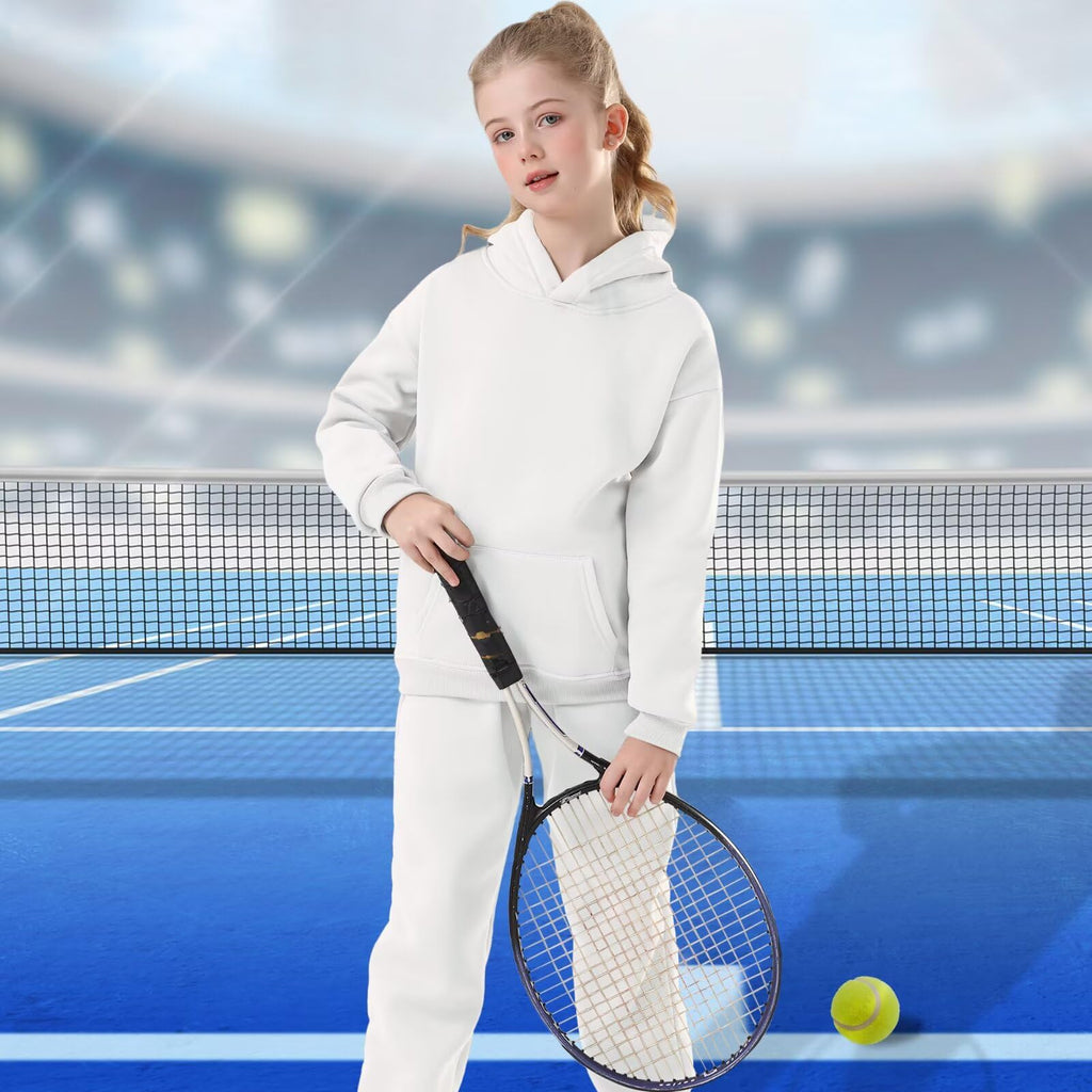 Girls Boys 2 Piece Tracksuit Athletic Sweatsuits Sets,White