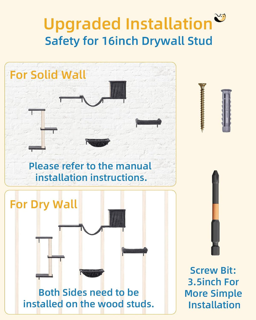 Heavy Duty Cat Wall Shelves for Large Cats, 5-in-1 Cat Furniture