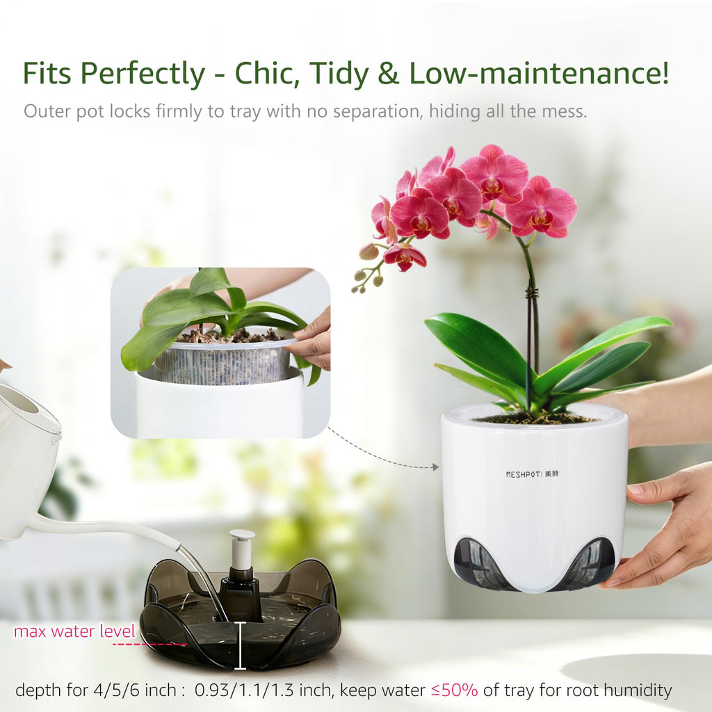Orchid Pots with Holes for Repotting, Double Layer Plastic Imitate Ceramic Orchid Planter Provide Good Air