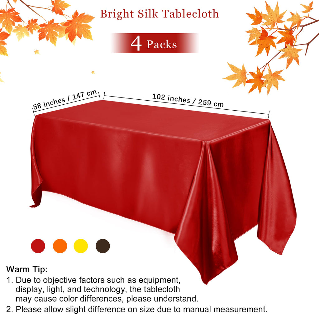 4 Pack Fall Themed Satin Tablecloth 102 x 58'' Overlay Table Cover