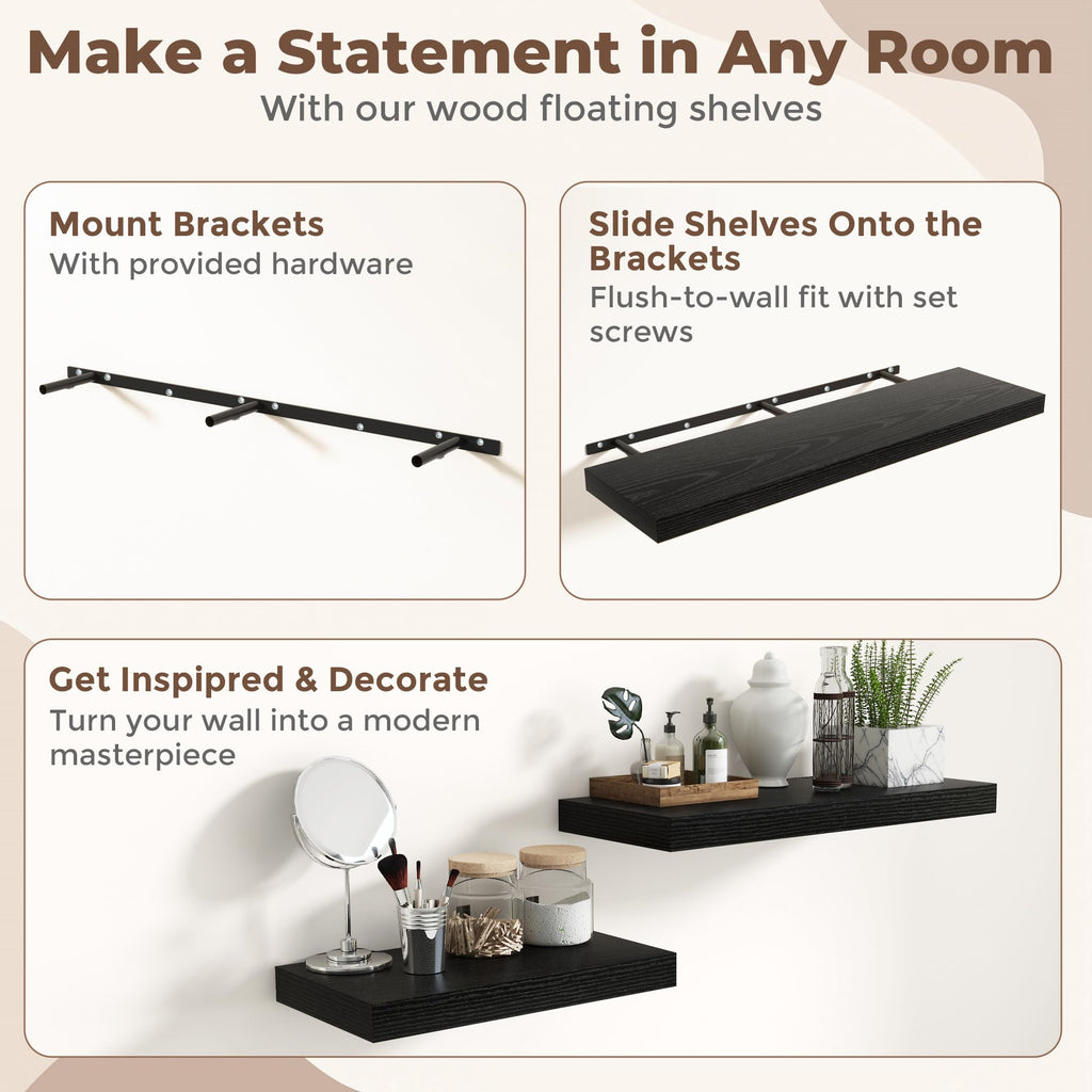12 Inch Deep Floating Shelves, 60 Inch Long Extra Large Floating Shelves, Wall Shelves with Invisible Bracket