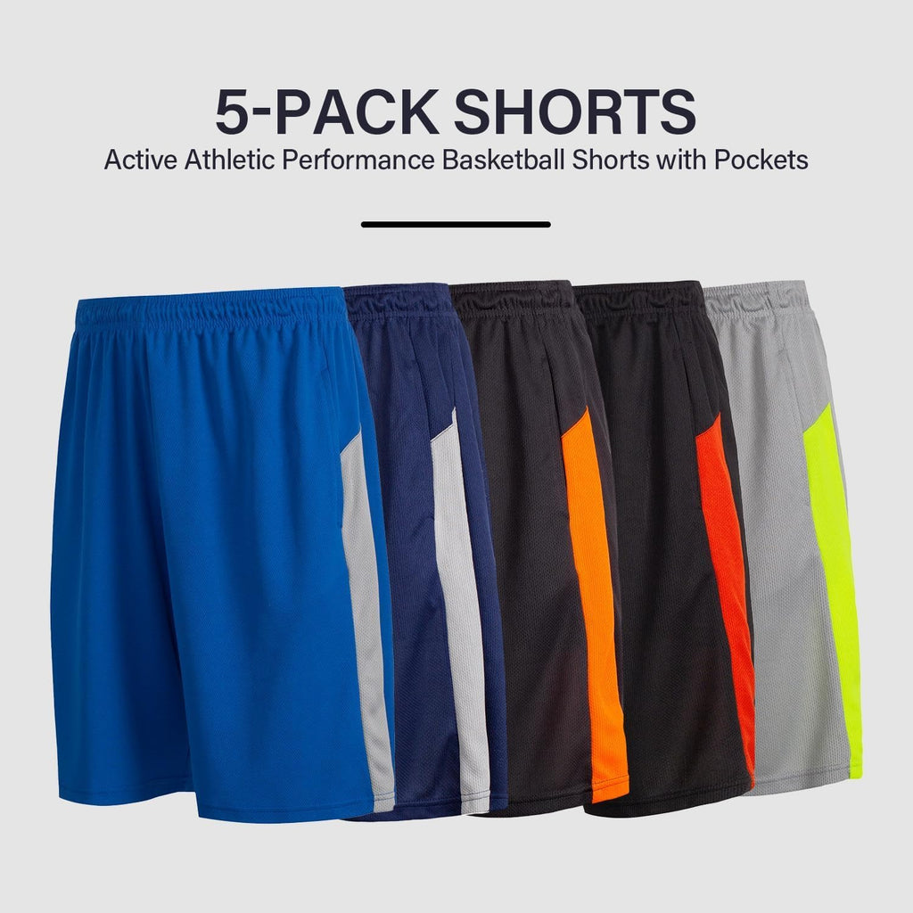 Boys 5 Pack Dry-Fit Athletic Performance Active Shorts