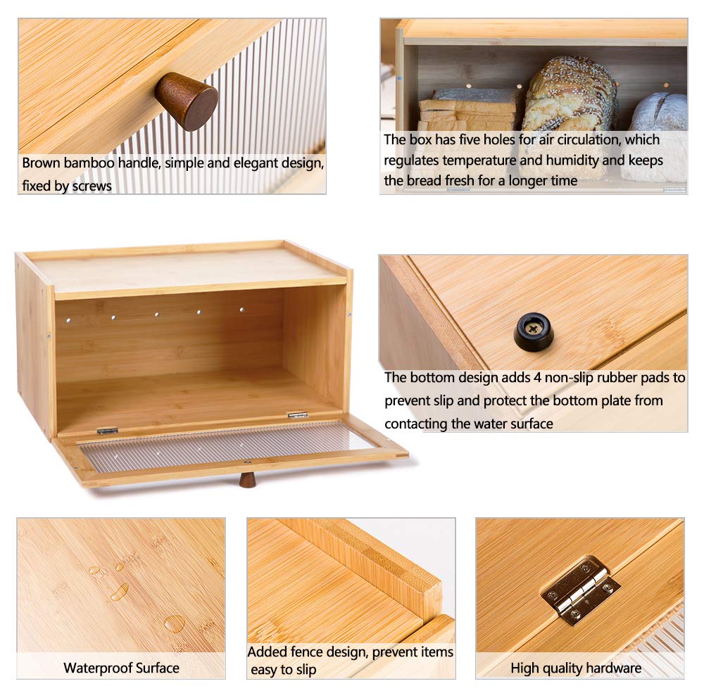 Bamboo Counter-Large Capacity Bread Storage Container Farmhouse with Window Bread Holder