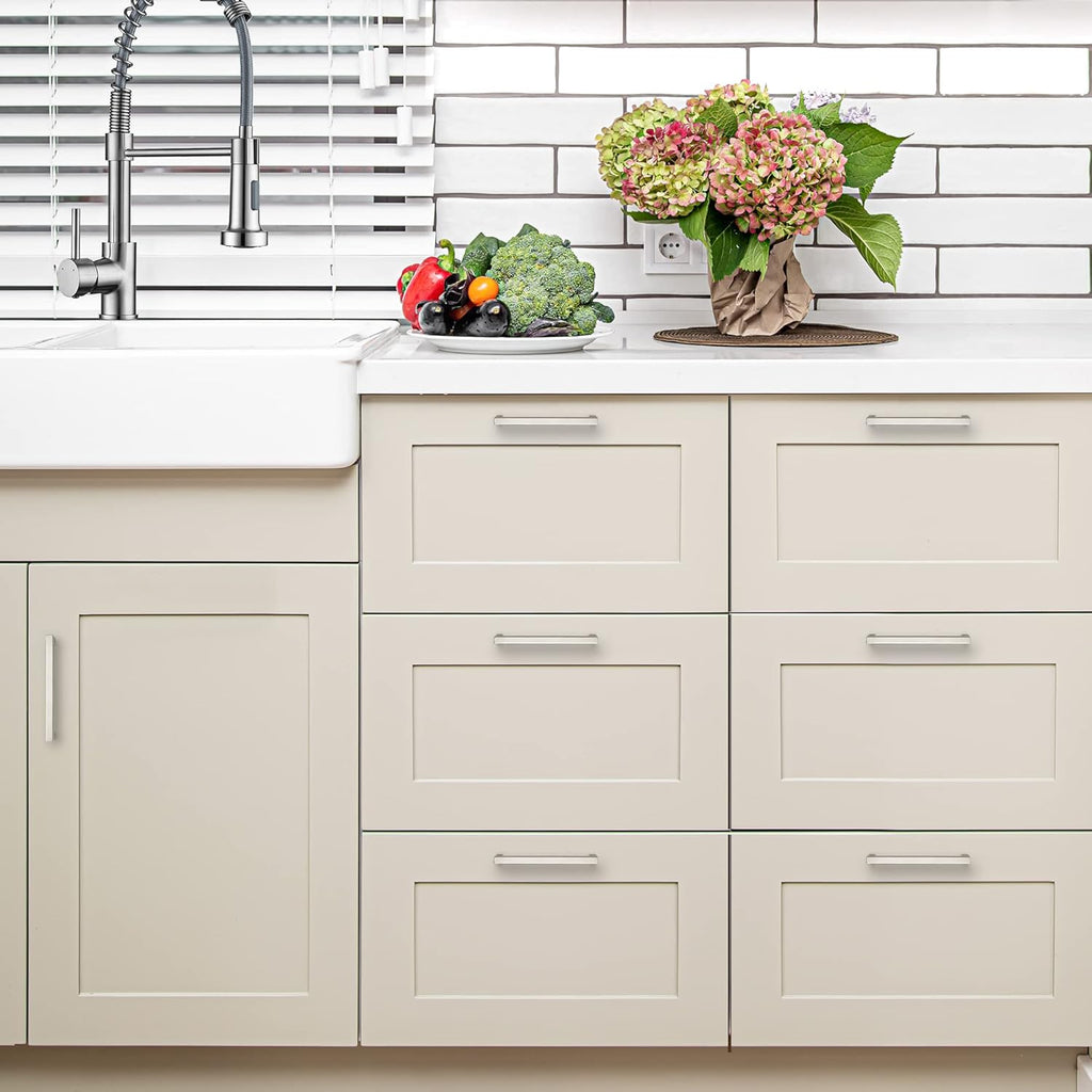 30 Pack 6-1/4 Inch Square Cabinet Handles - Brushed Nickel Pulls, Stainless Steel Drawer Pulls, Kitchen Cabinet Hardware