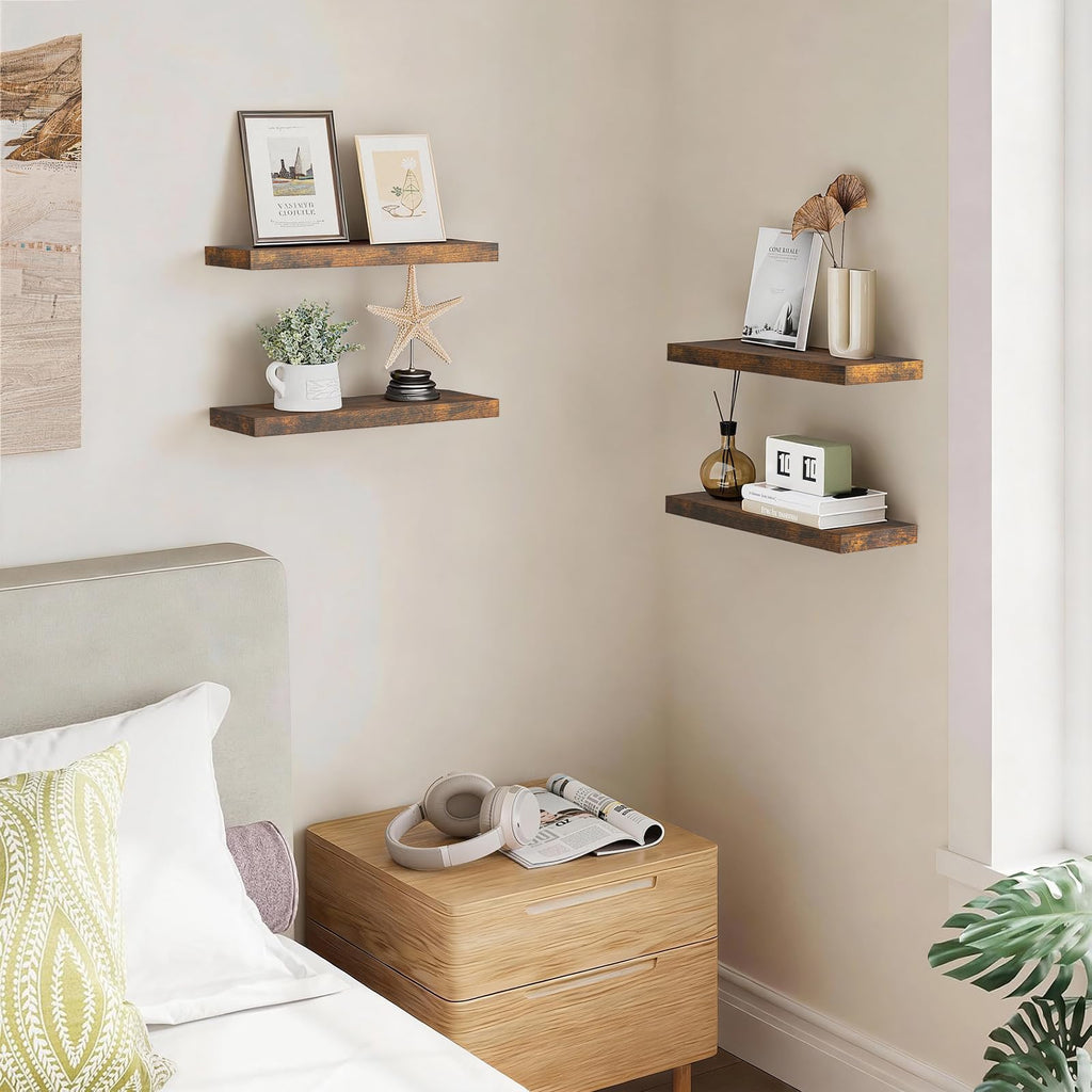 Rustic Brown Floating Shelves 15.7in, Set of 4, Wall Mount Wood Shelf